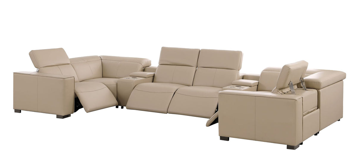 1208 8 Piece U-Shaped Leather Sectional Sofa with 4 Power Recliners & Power Headrests - Beige - SKU 1208-BEIGE-8PC-4PWR-U-SECTIONAL-GROUP - view 4