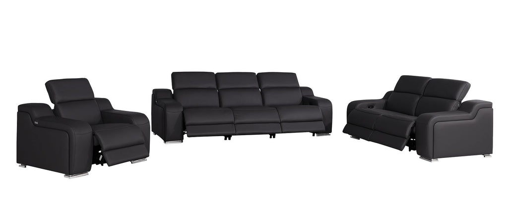 1116 Divanitalia 6-Piece Modular Power Reclining Sofa, Loveseat & Chair Set in Top Grain Italian Leather with 6 Power Recliners & Power Headrests - Black - SKU 1116-BLACK-6.6-HT-3PC - view 4