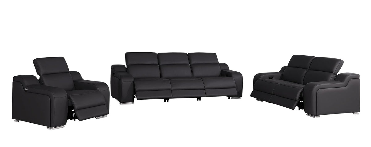 1116 Divanitalia 6-Piece Modular Power Reclining Sofa, Loveseat & Chair Set in Top Grain Italian Leather with 6 Power Recliners & Power Headrests - Black - SKU 1116-BLACK-6.6-HT-3PC - view 4