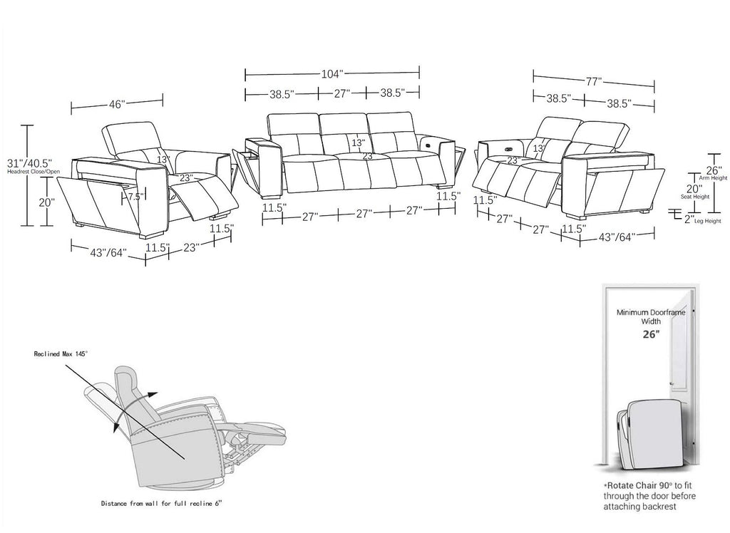 1224 Divanitalia 6-Piece Modular Power Reclining Sofa, Loveseat & Chair Set in Top Grain Italian Leather with 6 Power Recliners & Power Headrests - Camel - SKU 1224-CAMEL-6.6-HT-3PC - view 17