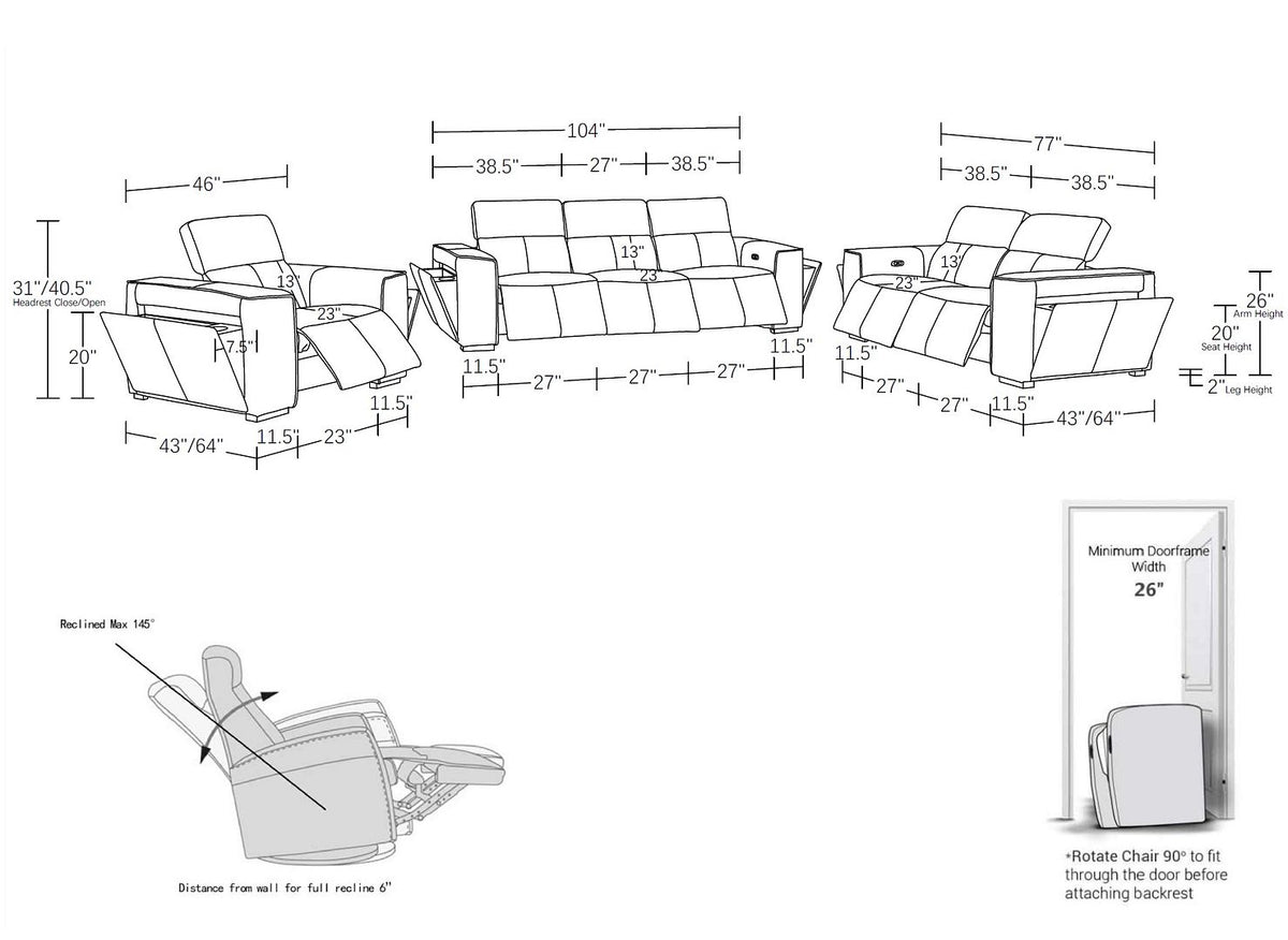 1224 Divanitalia 6-Piece Modular Power Reclining Sofa, Loveseat & Chair Set in Top Grain Italian Leather with 6 Power Recliners & Power Headrests - Camel - SKU 1224-CAMEL-6.6-HT-3PC - view 17