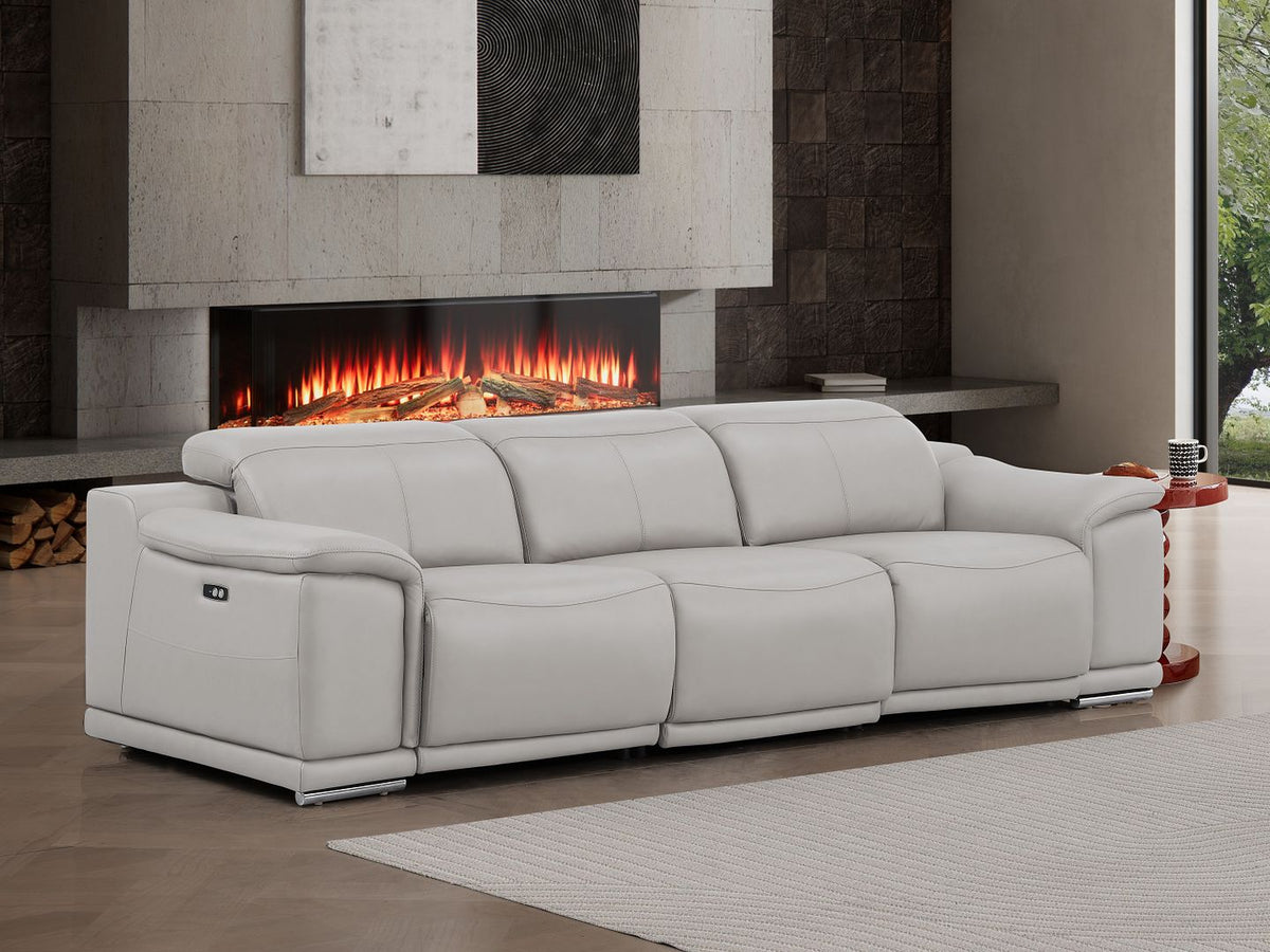 2679 Genuine Leather Sofa with 3 Power Recliners - Light Grey - SKU 2679-LT-GRAY-3.3-HT