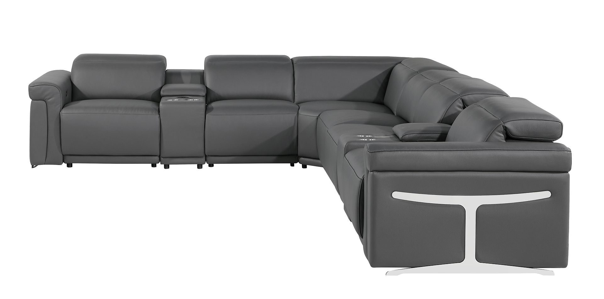 1126 Divanitalia 8-Piece L-Shaped Sectional Sofa in Top Grain Italian Leather with 4 Power Recliners & Power Headrests