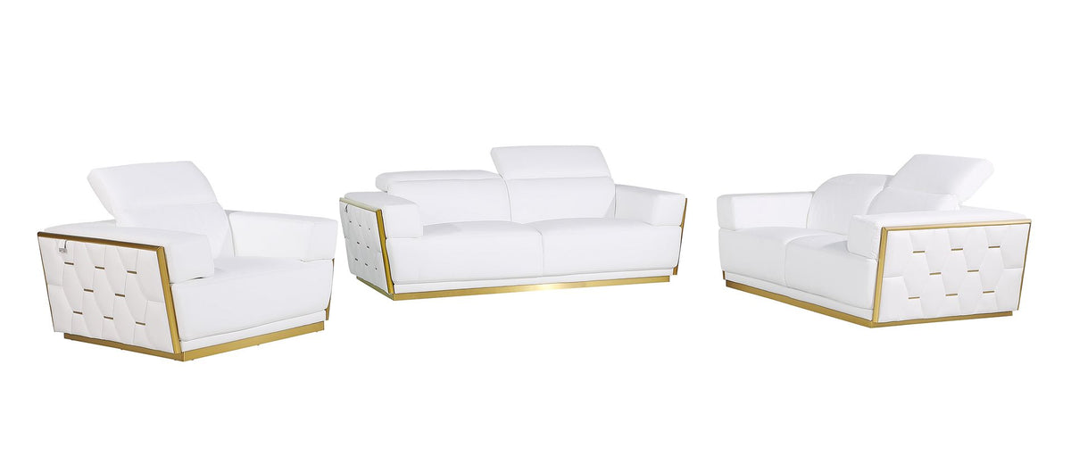 1111 Divanitalia 3-Piece Sofa Set with Adjustable Headrest in Top-grain Italian Leather - White - SKU 1111-WHITE-3PC - view 2