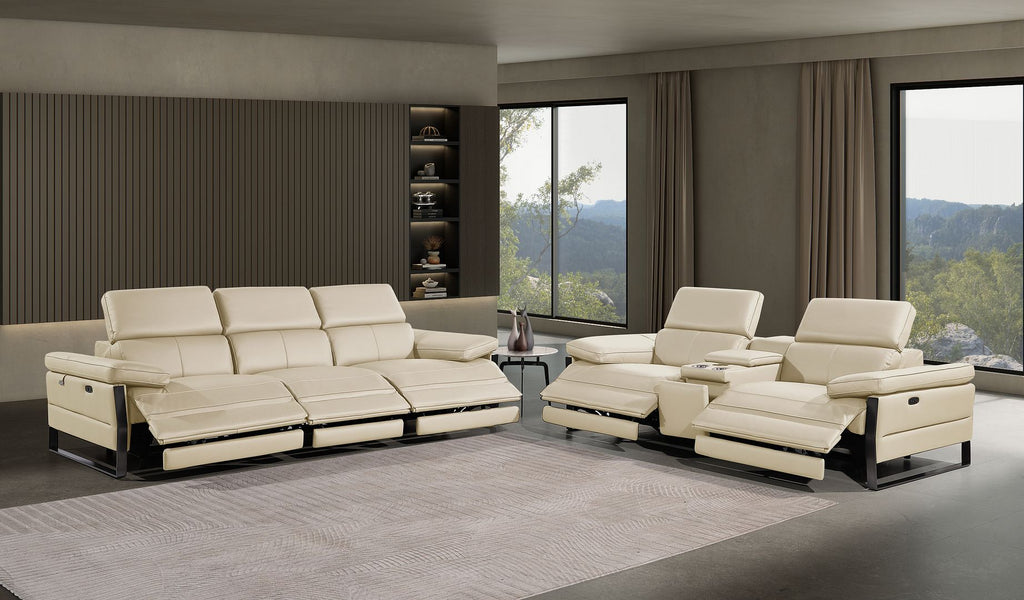 1246 Divanitalia Modular Power Triple Reclining Sofa and Console Loveseat Set with Power Headrests - Top Grain Italian Leather - Beige - SKU 1246-BEIGE-6.5-HT-2PC - view 2