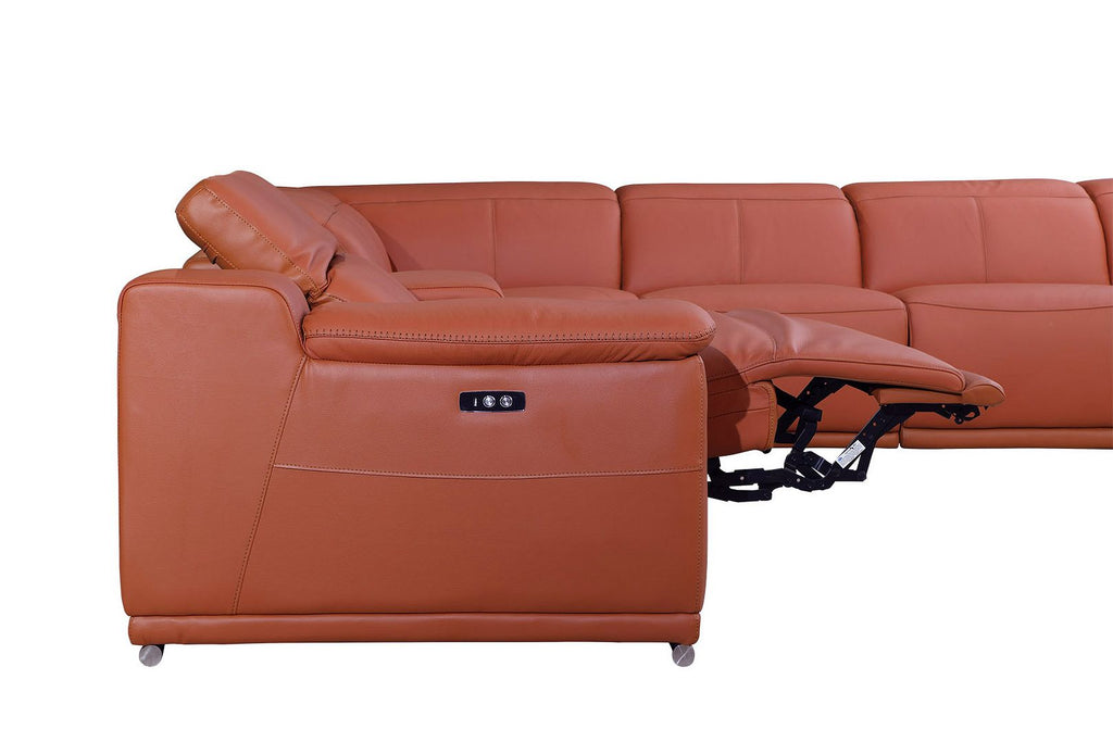 9762 Divanitalia 7-Piece L-Shaped Top Grain Italian Leather Sectional Sofa with 3 Power Recliners