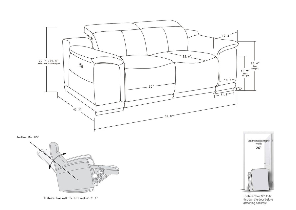 9762 Divanitalia Top Grain Italian Leather Power Reclining Loveseat with Adjustable Headrests - White - SKU 9762-PWR-S-WHITE - view 11