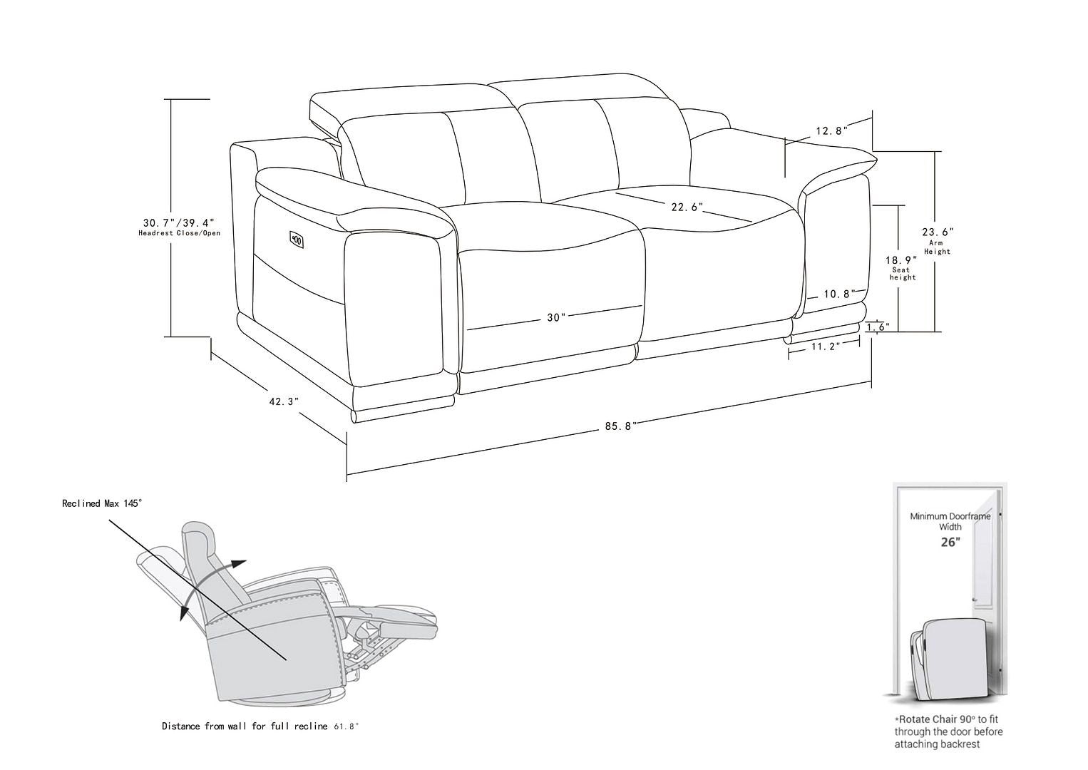 9762 Divanitalia Top Grain Italian Leather Power Reclining Loveseat with Adjustable Headrests