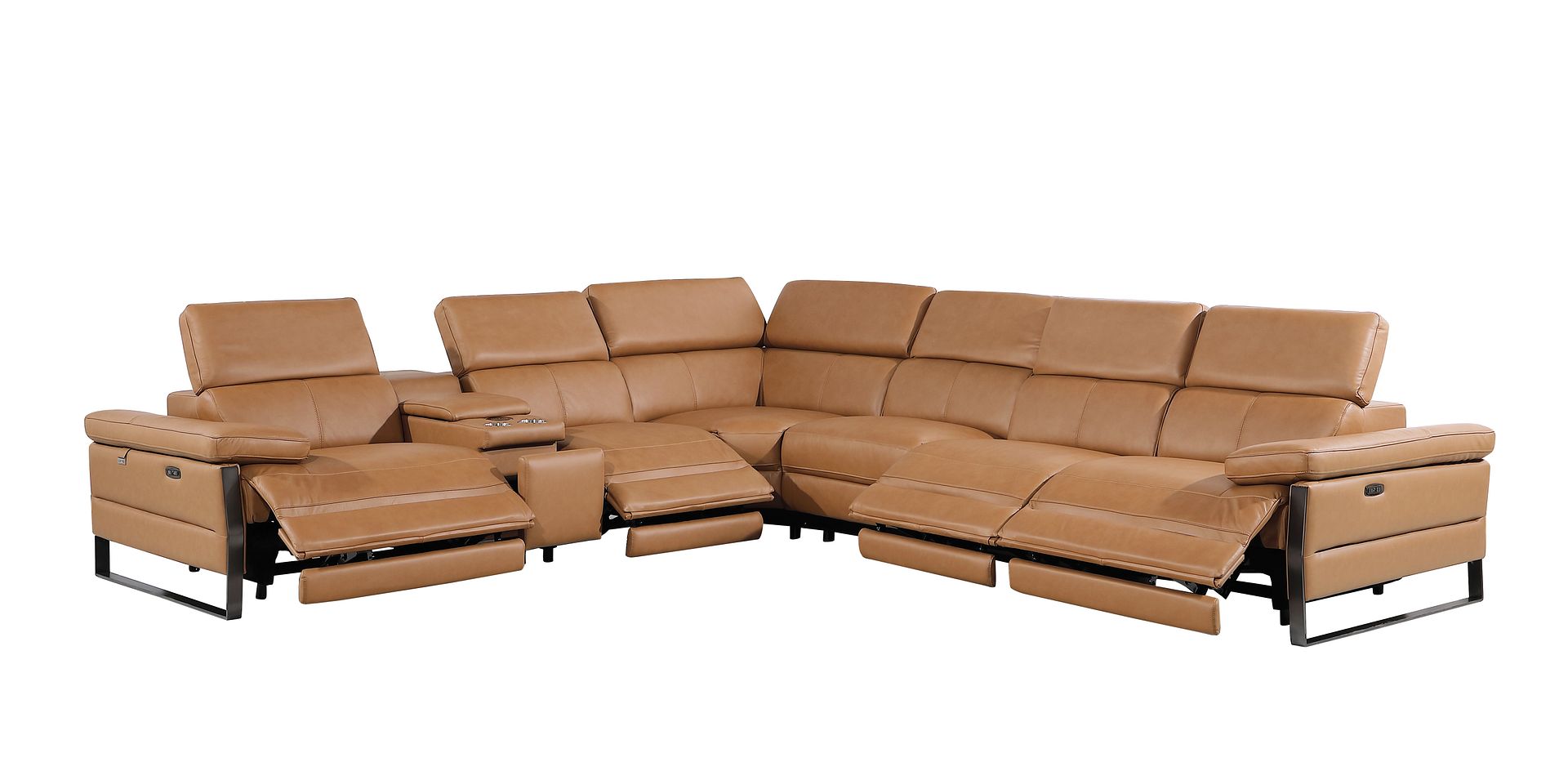 1246 Divanitalia 7-Piece L-Shaped Modular Power Reclining Sectional Sofa with 4 Power Recliners and Power Headrests - Top Grain Italian Leather