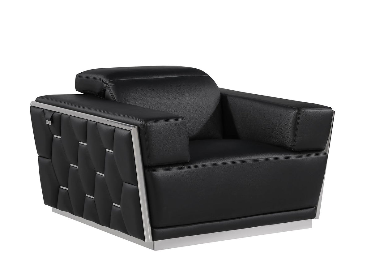 1111 Divanitalia Chair with Adjustable Headrest in Top-grain Italian Leather - Black - SKU 1111-BLACK-CH - view 2