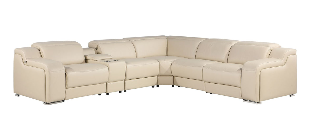 1116 Divanitalia 6-Piece L-Shaped Sectional Sofa in Top Grain Italian Leather with 3 Power Recliners & Power Headrests - Beige - SKU 1116-BEIGE-6PC-3PWR-SECTIONAL- GROUP - view 2