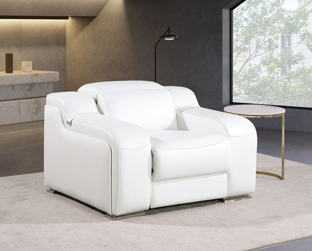 1116 Divanitalia Top Grain Italian Leather Power Reclining Chair with Power Headrests - White - SKU 1116-WHITE-CH - view 2