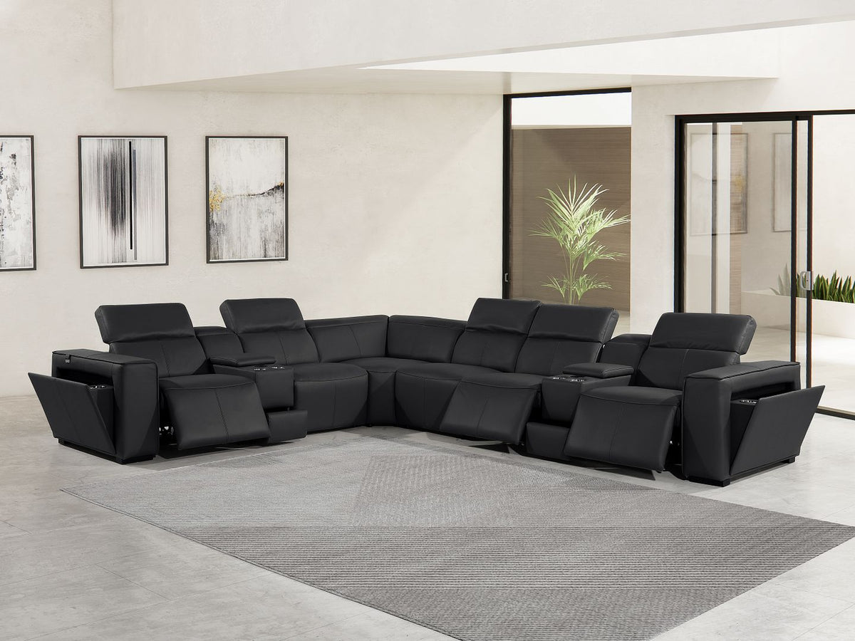 1224 Divanitalia 8-Piece L-Shaped Sectional Sofa in Top Grain Italian Leather with 3 Power Recliners & Power Headrests - Black - SKU 1224-BLACK-8PC-3PWR-SECTIONAL - view 2