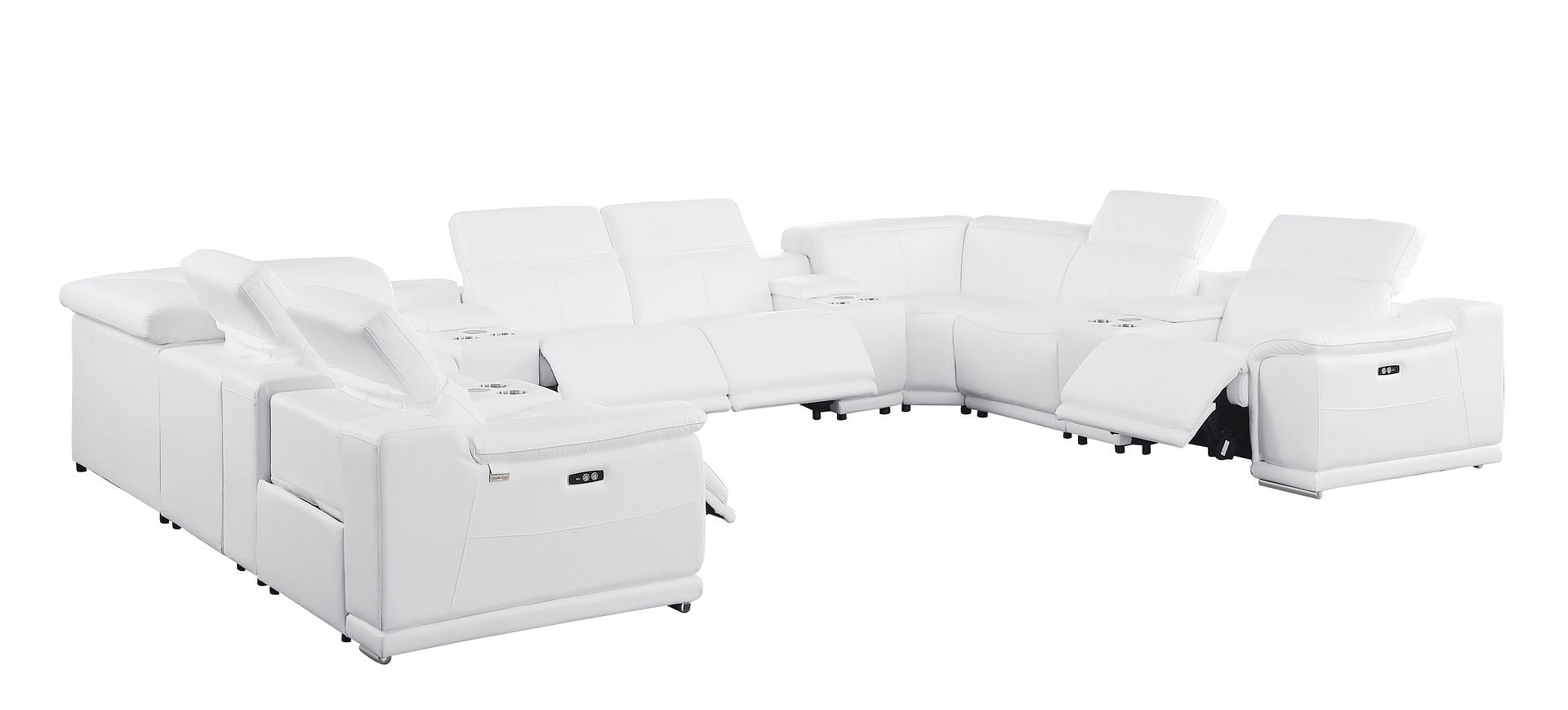 9762 Divanitalia 12-Piece U-Shaped Top Grain Italian Leather Sectional Sofa with 4 Power Recliners