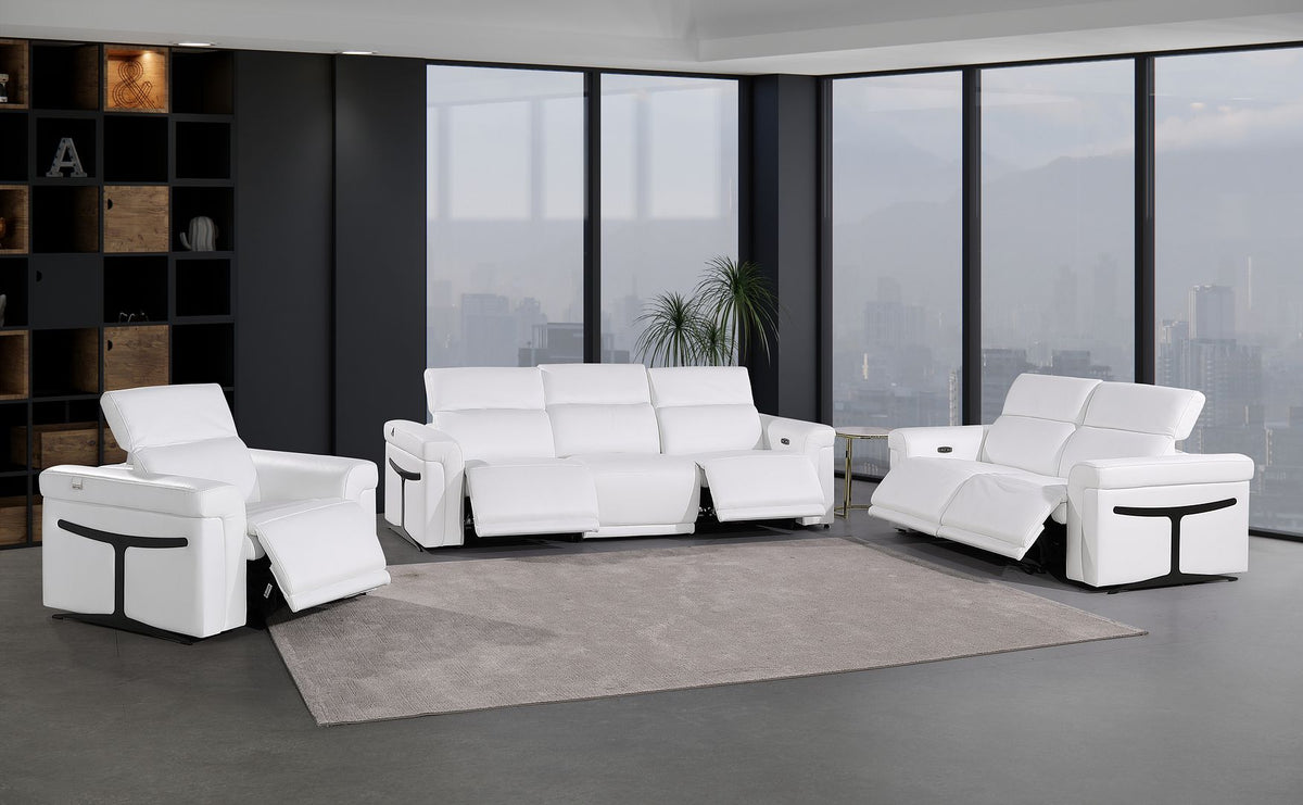1126 Divanitalia 6-Piece Modular Power Reclining Sofa, Loveseat & Chair Set in Top Grain Italian Leather with 5 Power Recliners & Power Headrests - White - SKU 1126-WHITE-6.5-HT-3PC - view 2