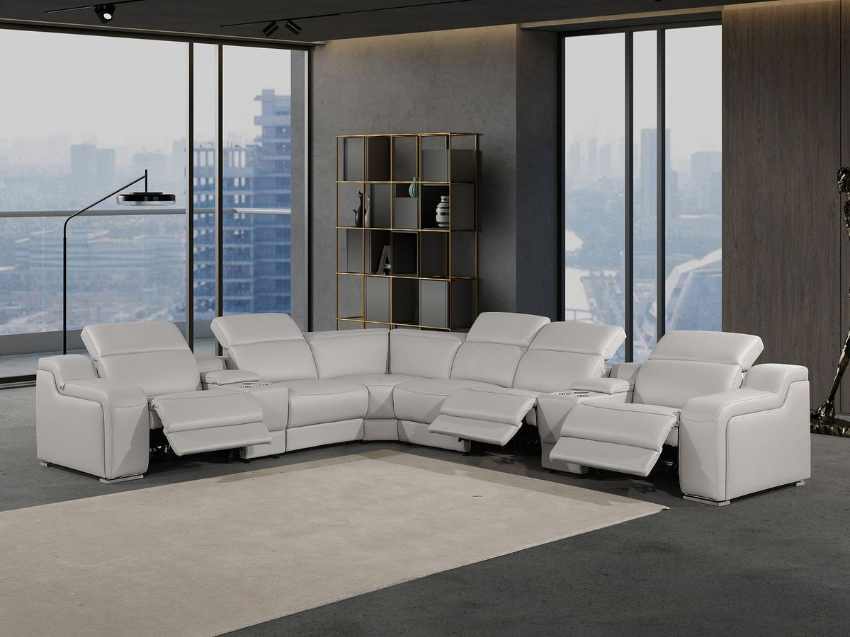 1116 Divanitalia 8-Piece L-Shaped Sectional Sofa in Top Grain Italian Leather with 3 Power Recliners & Power Headrests - Light Grey - SKU 1116-LT-GREY-8PC-3PWR-SECTIONAL- GROUP