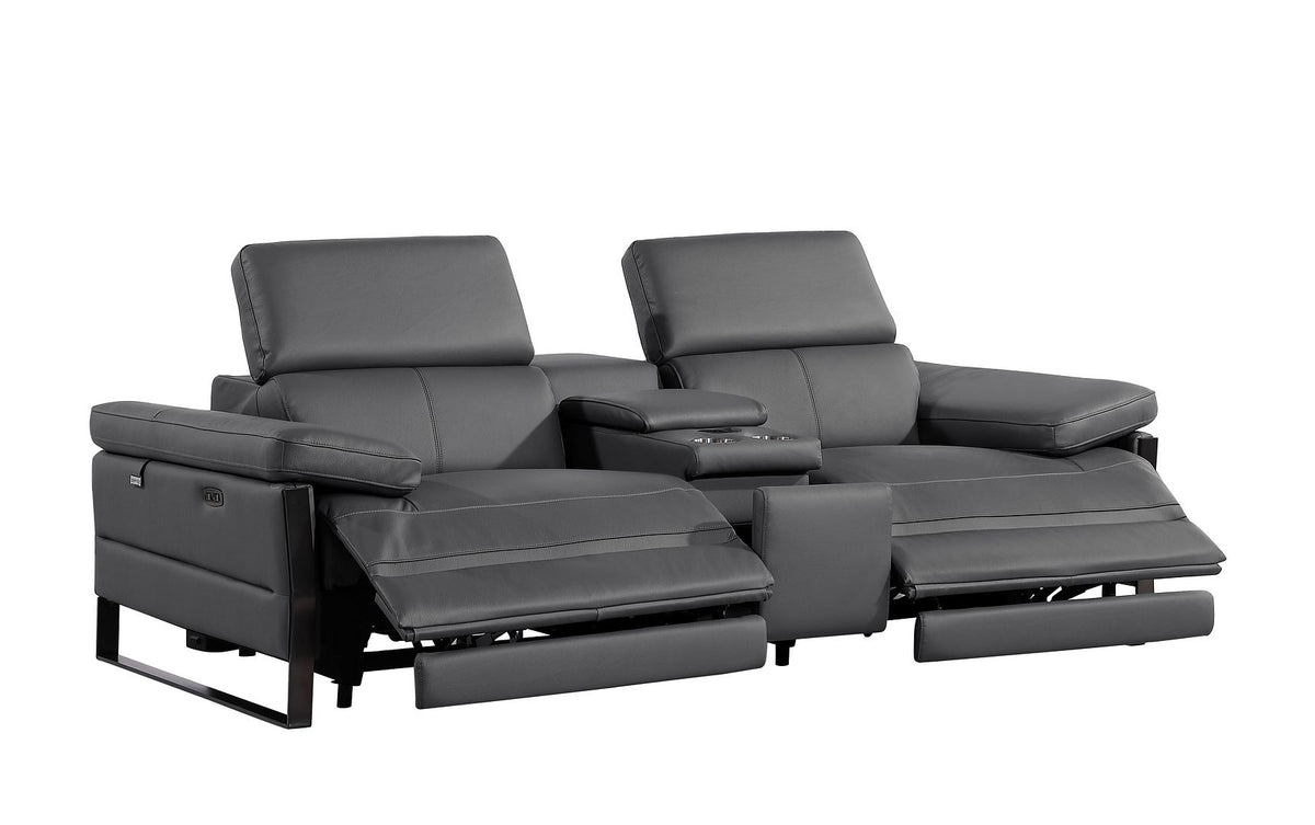 1246 Divanitalia Modular Power Triple Reclining Sofa, Console Loveseat, and Chair Set with Power Headrests - Top Grain Italian Leather - Dark Grey - SKU 1246-DK-GREY-7.6-HT-3PC - view 8