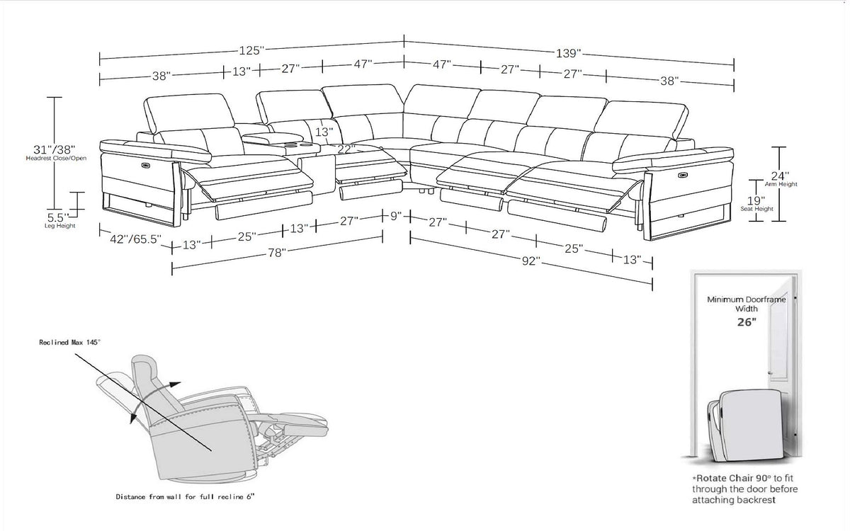 1246 Divanitalia 7-Piece L-Shaped Modular Power Reclining Sectional Sofa with 4 Power Recliners and Power Headrests - Top Grain Italian Leather - Cognac - SKU 1246-COGNAC-7PC-4PWR-SECTIONAL - view 15