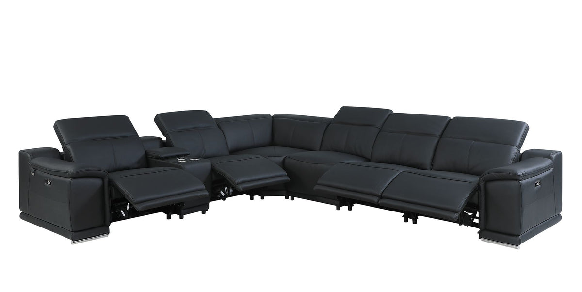 9762 Divanitalia 7-Piece L-Shaped Top Grain Italian Leather Sectional Sofa with 4 Power Recliners - Black - SKU 9762-7PC-4PWR-SECTIONAL- BLACK - GROUP - view 2