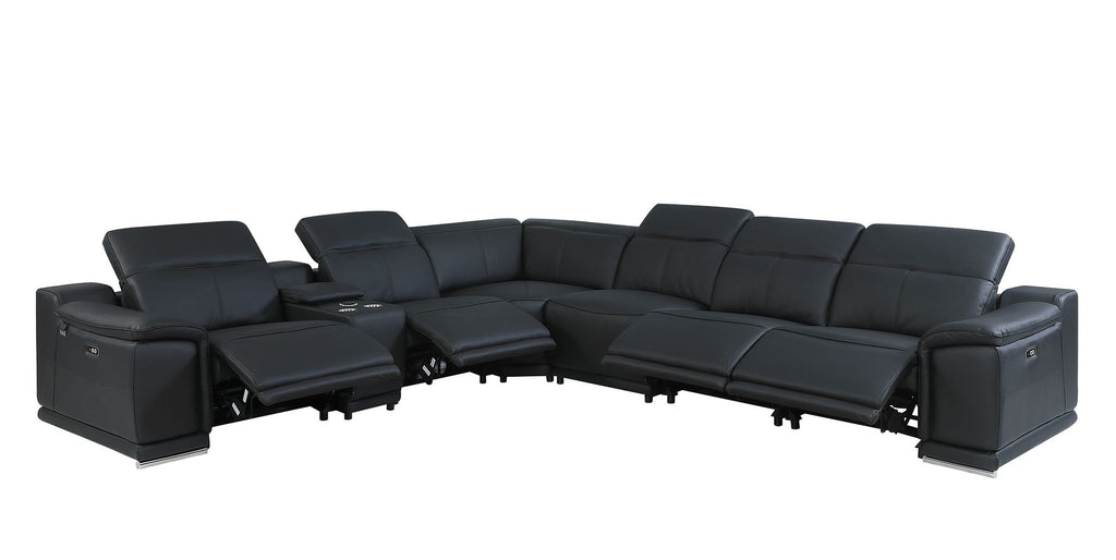 9762 Divanitalia 7-Piece L-Shaped Top Grain Italian Leather Sectional Sofa with 4 Power Recliners