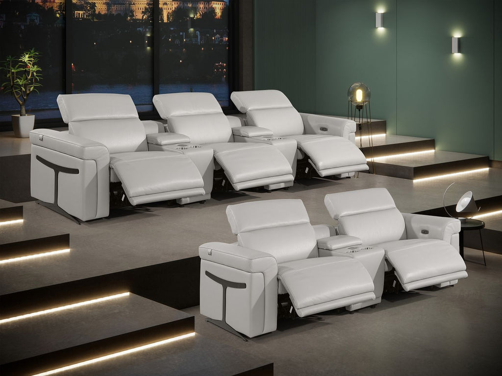 1126 Divanitalia 8-Piece Modular Power Reclining Sofa & Loveseat Set in Top Grain Italian Leather with 5 Power Recliners & Power Headrests - Light Grey - SKU 1126-LT_GREY-8.5-HT - view 3