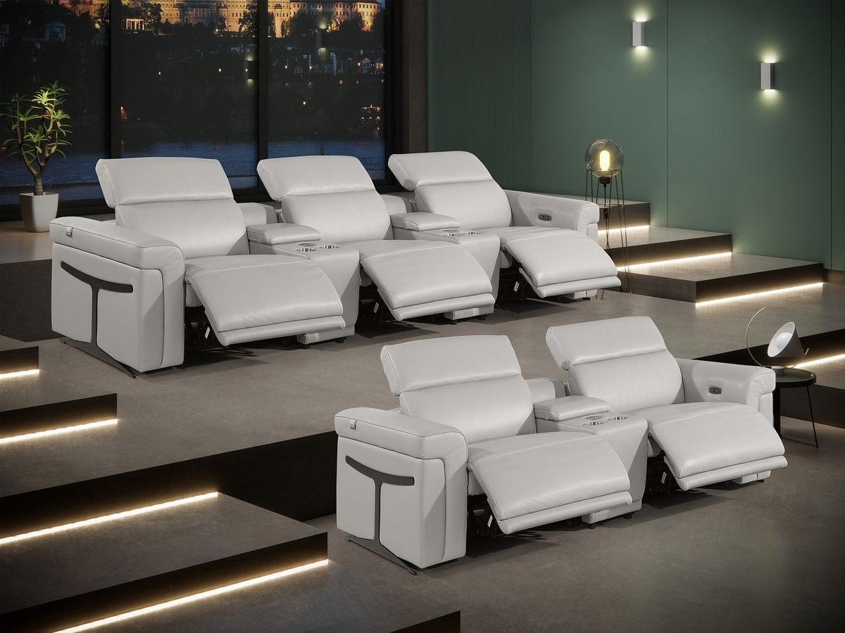 1126 Divanitalia 8-Piece Modular Power Reclining Sofa & Loveseat Set in Top Grain Italian Leather with 5 Power Recliners & Power Headrests - Light Grey - SKU 1126-LT_GREY-8.5-HT - view 3