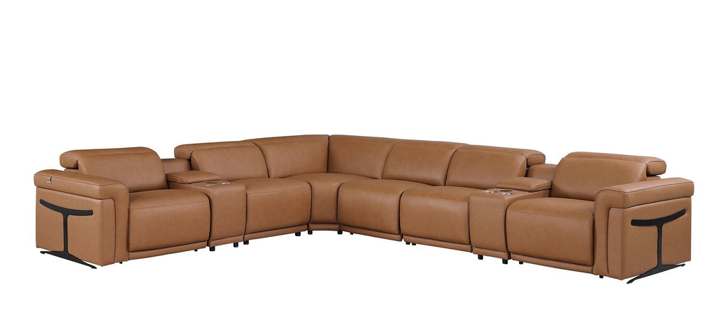 1126 Divanitalia 8-Piece L-Shaped Sectional Sofa in Top Grain Italian Leather with 4 Power Recliners & Power Headrests