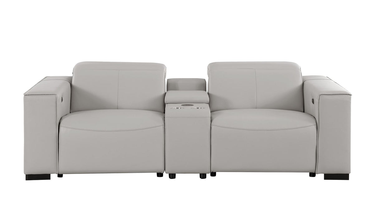 1208 Genuine Leather Dual Power Reclining Console Loveseat - Light Grey - SKU 1208-LT-GREY-3.2-HT - view 3