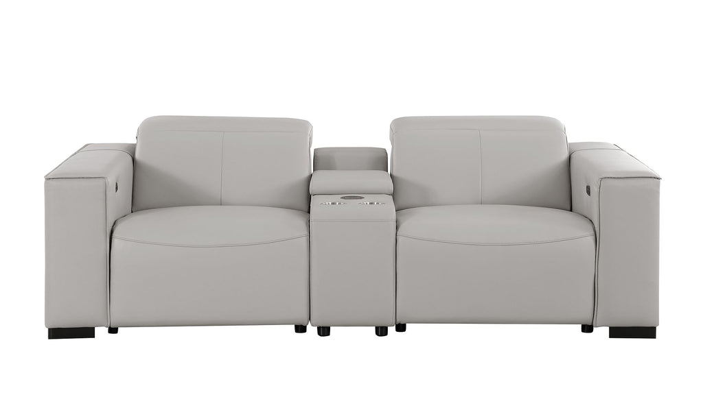 1208 Genuine Leather Dual Power Reclining Console Loveseat