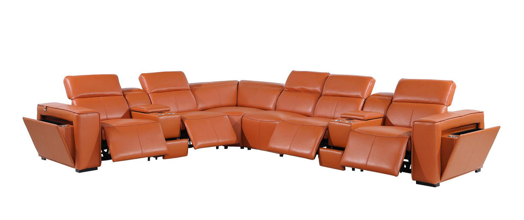 1224 Divanitalia 8-Piece L-Shaped Sectional Sofa in Top Grain Italian Leather with 4 Power Recliners & Power Headrests
