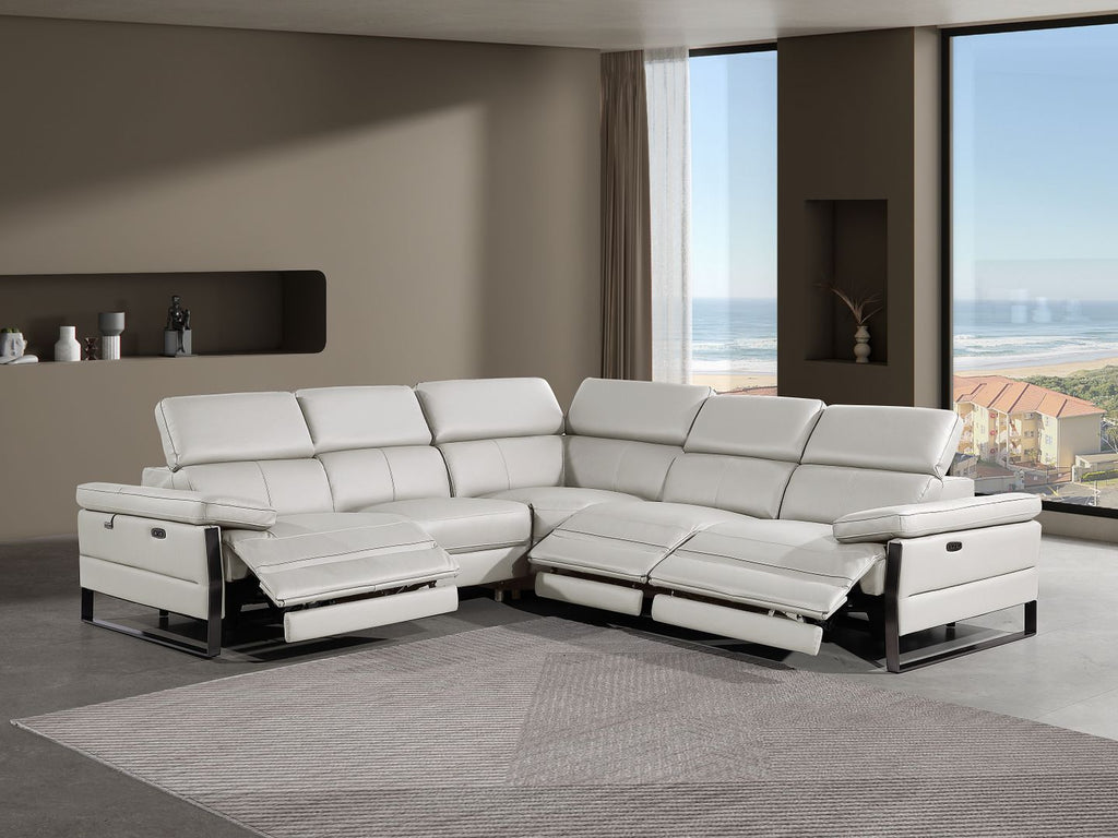 1246 Divanitalia 5-Piece L-Shaped Modular Power Reclining Sectional Sofa with Power Headrests - Top Grain Italian Leather - Light Grey - SKU 1246-LT-GREY-5PC-3PWR-SECTIONAL - view 2