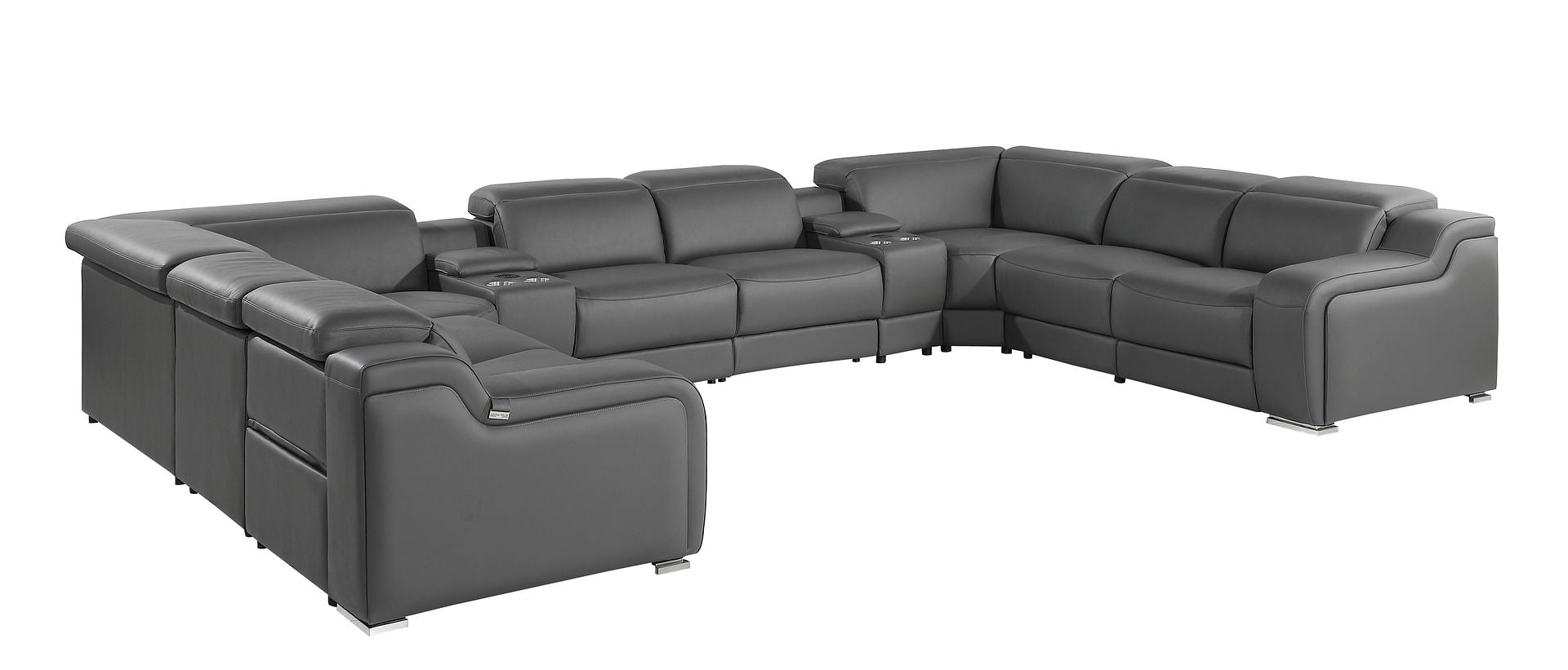 1116 Divanitalia 10-Piece U-Shaped Sectional Sofa in Top Grain Italian Leather with 4 Power Recliners & Power Headrests
