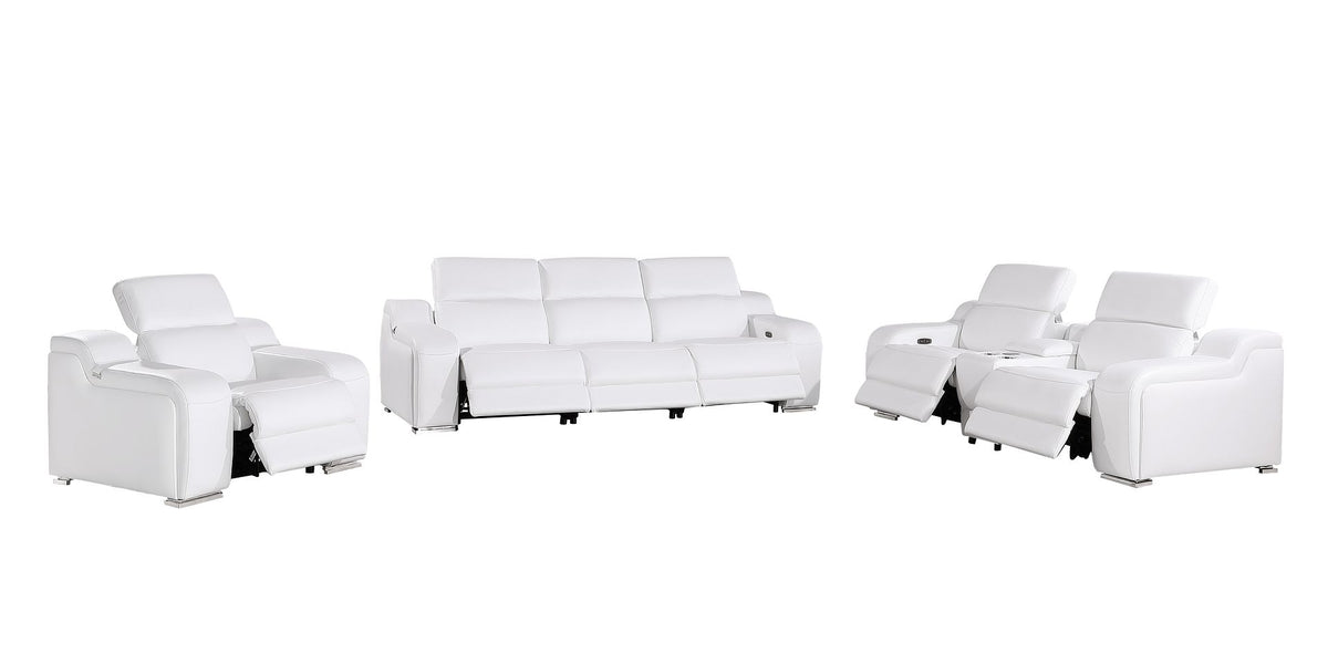 1116 Divanitalia 7-Piece Modular Power Reclining Sofa, Loveseat & Chair Set in Top Grain Italian Leather with 6 Power Recliners & Power Headrests - White - SKU 1116-WHITE-7.6-HT-3PC - view 4