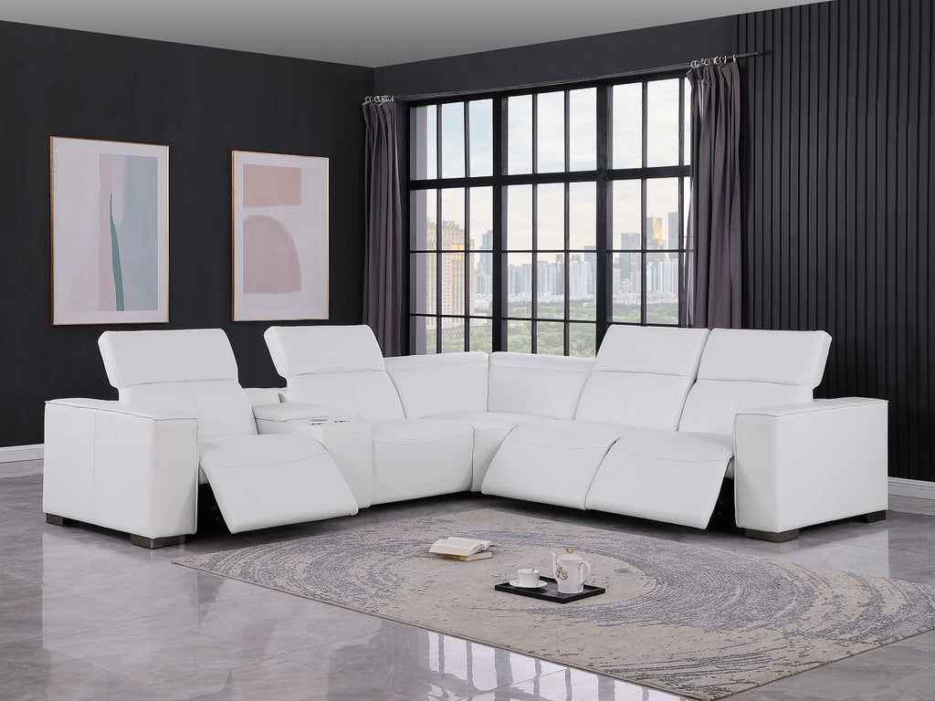 1208 6-Piece L-Shaped Leather Reclining Sectional Sofa with 3 Power Recliners