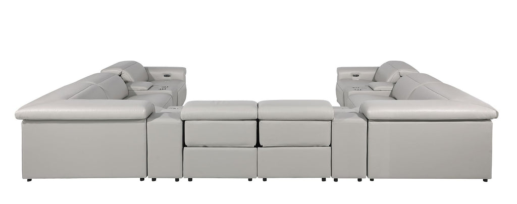 1126 Divanitalia 12-Piece U-Shaped Sectional Sofa in Top Grain Italian Leather with 4 Power Recliners & Power Headrests - Light Grey - SKU 1126-LT_GREY-12PC-4PWR-U-SECTIONAL-GROUP - view 7