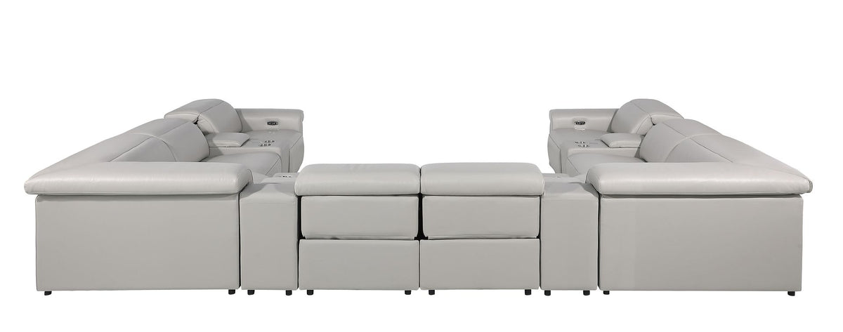 1126 Divanitalia 12-Piece U-Shaped Sectional Sofa in Top Grain Italian Leather with 4 Power Recliners & Power Headrests - Light Grey - SKU 1126-LT_GREY-12PC-4PWR-U-SECTIONAL-GROUP - view 7