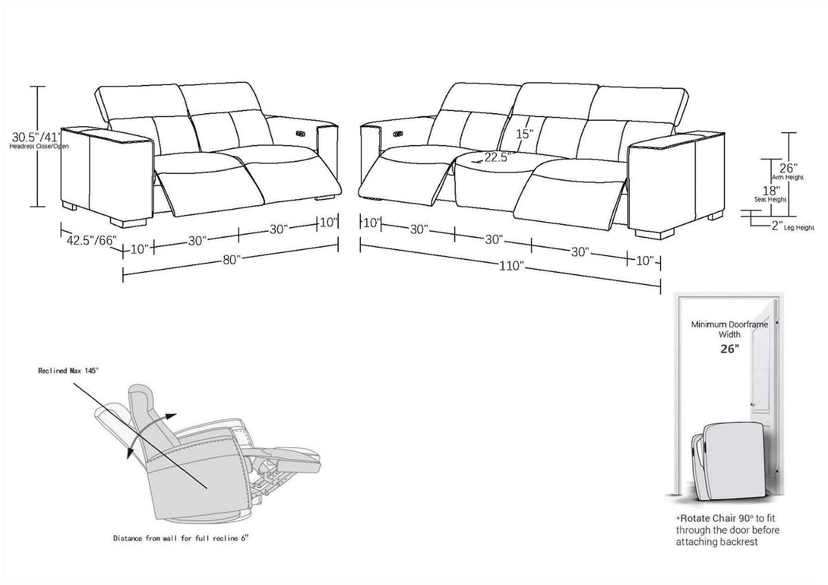 1208 Leather Reclining Set - Sofa & Loveseat with 4 Power Recliners - Dark Grey - SKU 1208-DK-GREY-5.4-HT-2PC - view 16