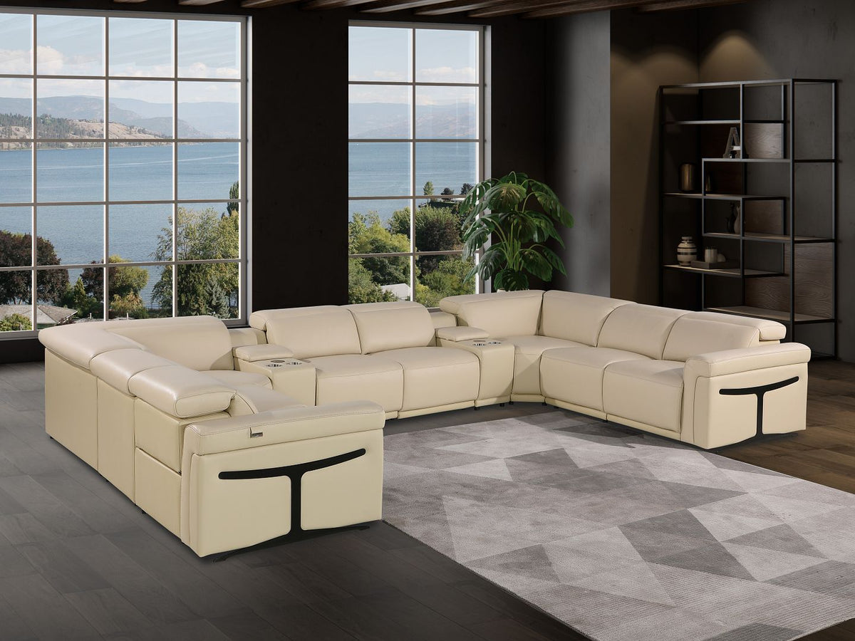 1126 Divanitalia 10-Piece U-Shaped Sectional Sofa in Top Grain Italian Leather with 4 Power Recliners & Power Headrests - Beige - SKU 1126-BEIGE-10PC-4PWR-U-SECTIONAL-GROUP