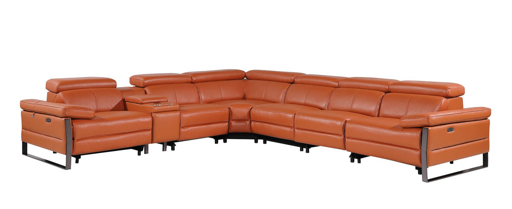 1246 Divanitalia 7-Piece L-Shaped Modular Power Reclining Sectional Sofa with 3 Power Recliners and Power Headrests - Top Grain Italian Leather