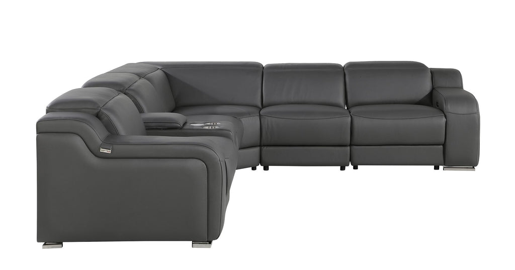 1116 Divanitalia 6-Piece L-Shaped Sectional Sofa in Top Grain Italian Leather with 3 Power Recliners & Power Headrests - Dark Grey - SKU 1116-DK-GREY-6PC-3PWR-SECTIONAL- GROUP - view 4