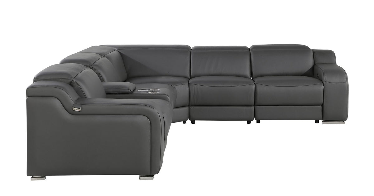 1116 Divanitalia 6-Piece L-Shaped Sectional Sofa in Top Grain Italian Leather with 3 Power Recliners & Power Headrests - Dark Grey - SKU 1116-DK-GREY-6PC-3PWR-SECTIONAL- GROUP - view 4