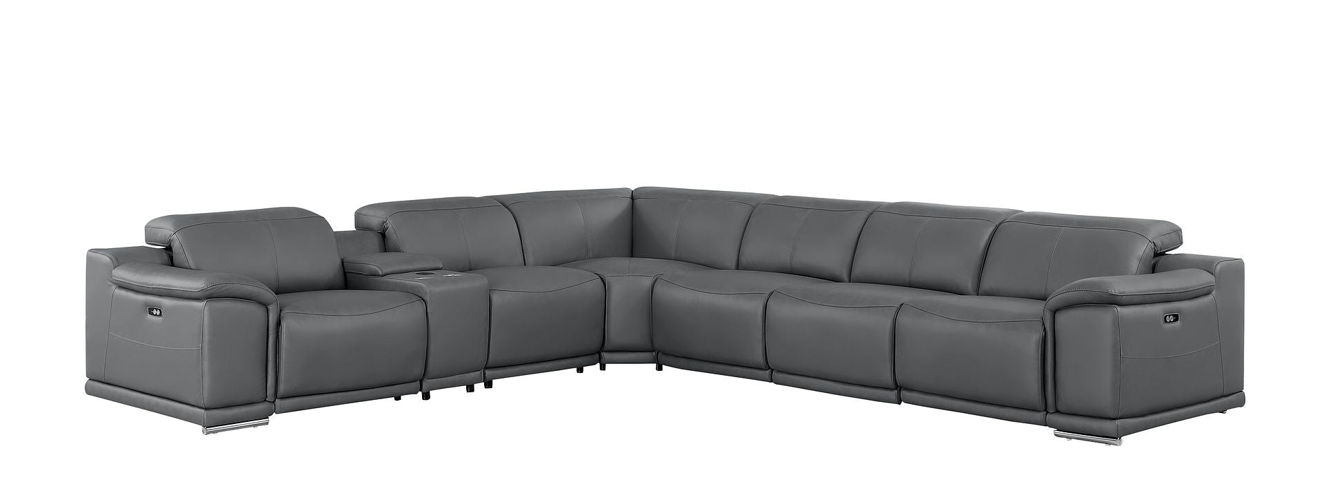 2679 7-Piece L-Shaped Power Reclining Sectional Sofa in Genuine Leather - 3 Recliners