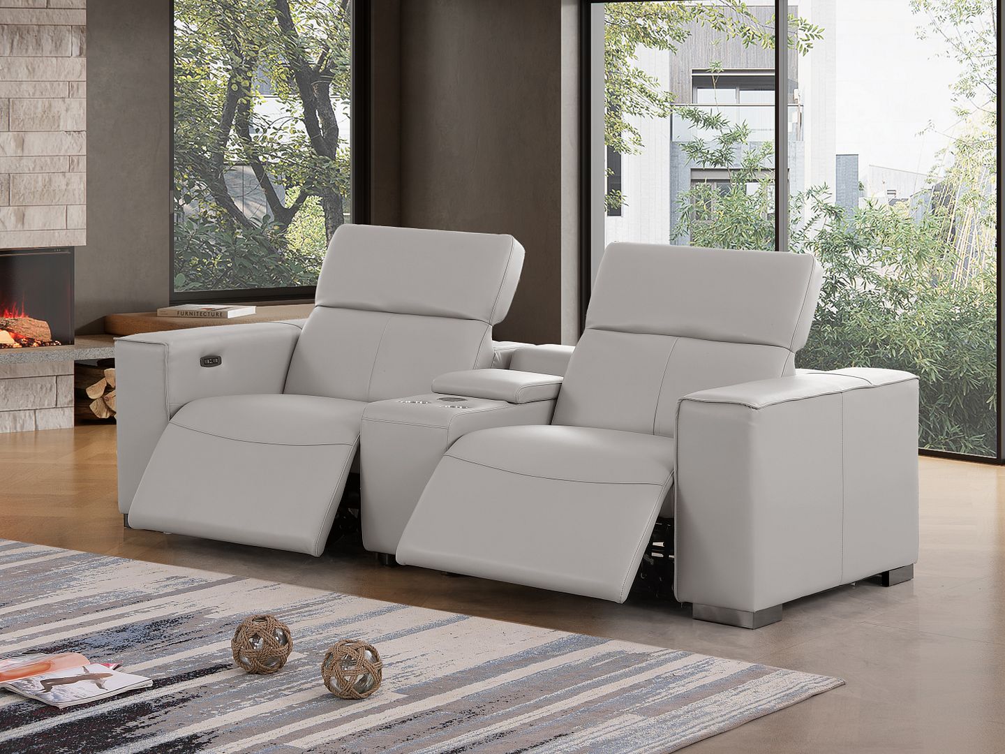 1208 Genuine Leather Dual Power Reclining Console Loveseat