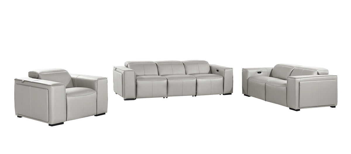 1224 Divanitalia 6-Piece Modular Power Reclining Sofa, Loveseat & Chair Set in Top Grain Italian Leather with 5 Power Recliners & Power Headrests - Light Grey - SKU 1224-LT-GREY-6.5-HT-3PC - view 3