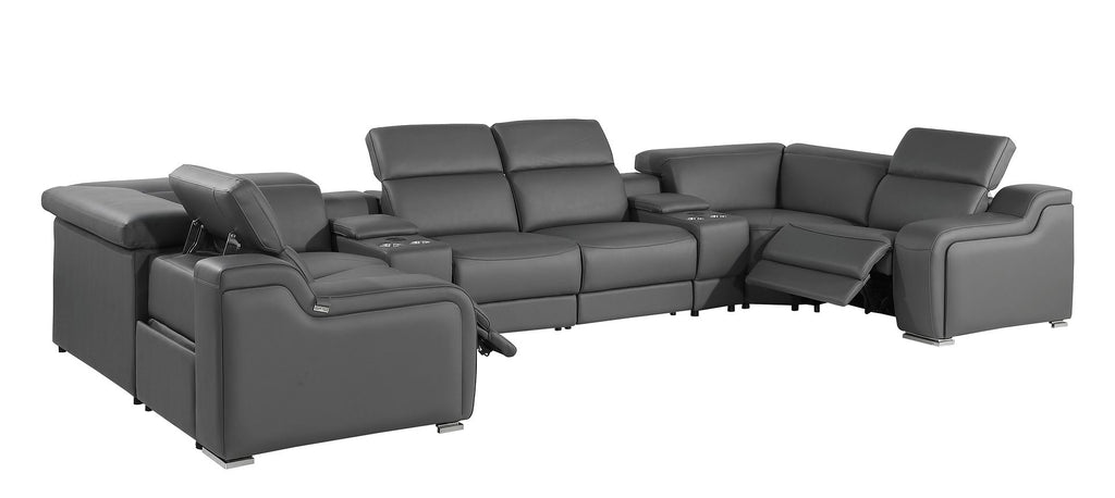 1116 Divanitalia 8-Piece U-Shaped Sectional Sofa in Top Grain Italian Leather with 2 Power Recliners & Power Headrests - Dark Grey - SKU 1116-DK_GREY-8PC-2PWR-U-SECTIONAL-GROUP - view 5