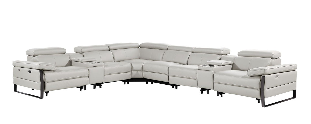 1246 Divanitalia 8-Piece L-Shaped Modular Power Reclining Sectional Sofa with 4 Power Recliners and Power Headrests - Top Grain Italian Leather - Light Grey - SKU 1246-LT-GREY-8PC-4PWR-SECTIONAL - view 3