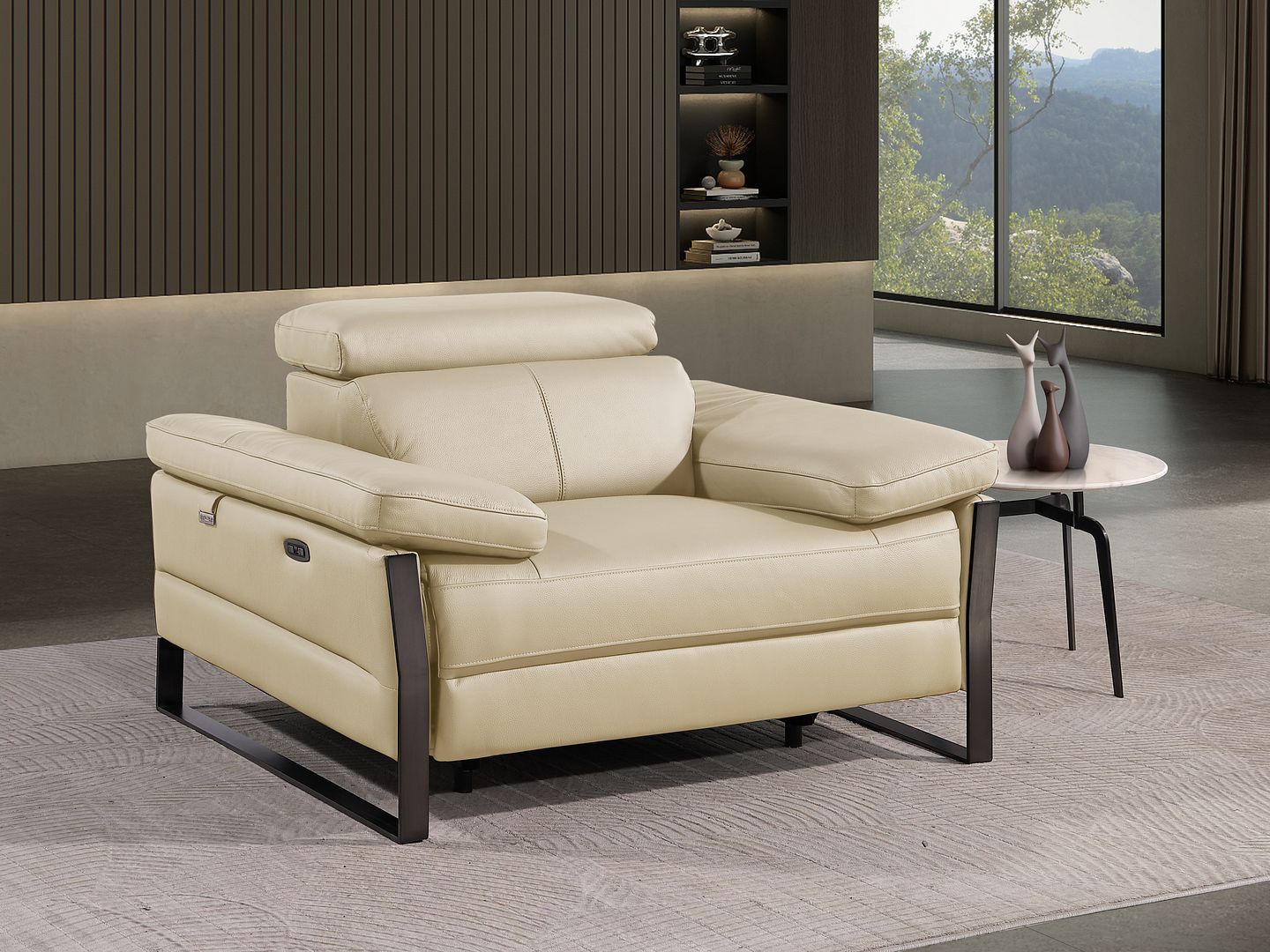 1246 Divanitalia Power Reclining Arm Chairwith Power Headrests - Top Grain Italian Leather - Beige