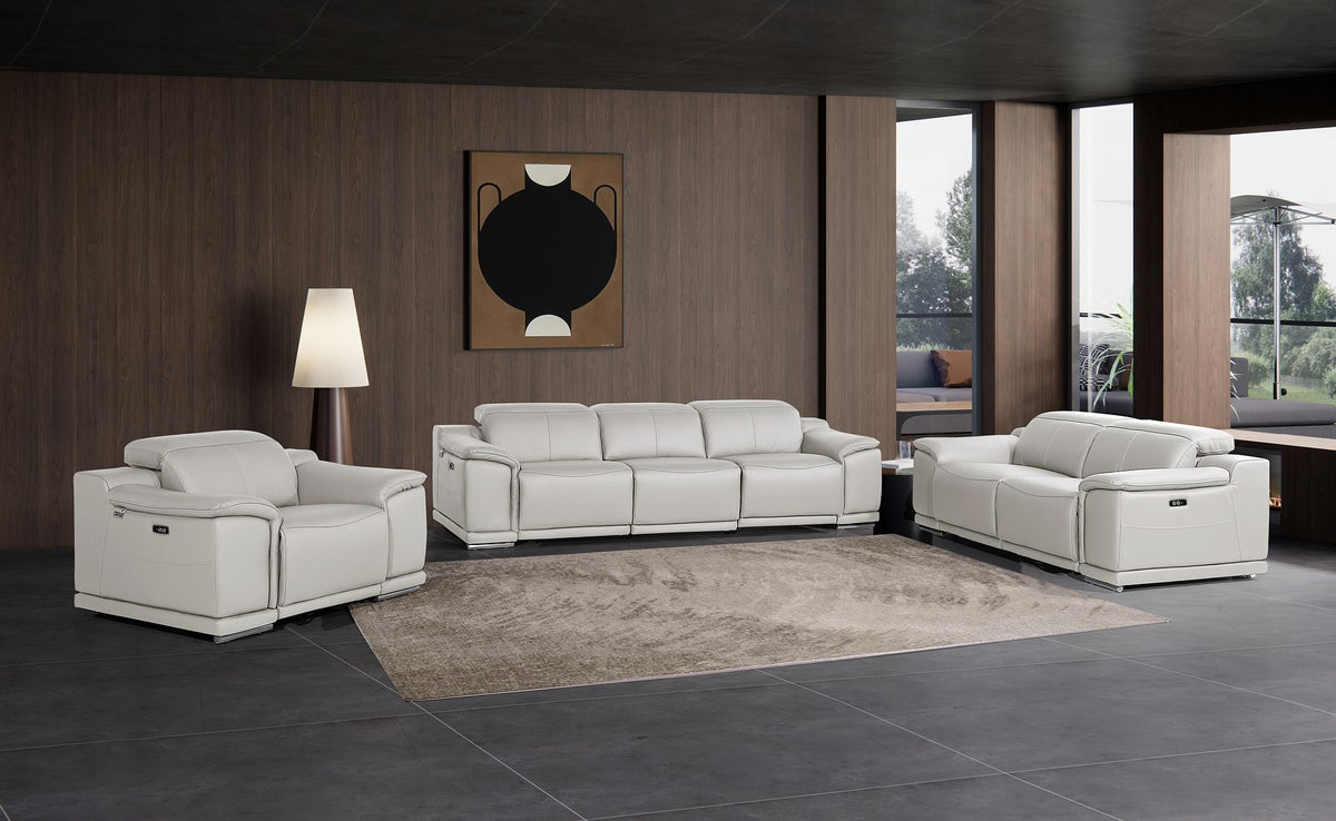 9762 Divanitalia 6-Piece Modular Power Reclining Sofa, Loveseat and Chair Set with 6 Power Recliners in Top Grain Italian Leather - Light Grey - SKU 9762-LT-GREY-6.6-HT-3PC