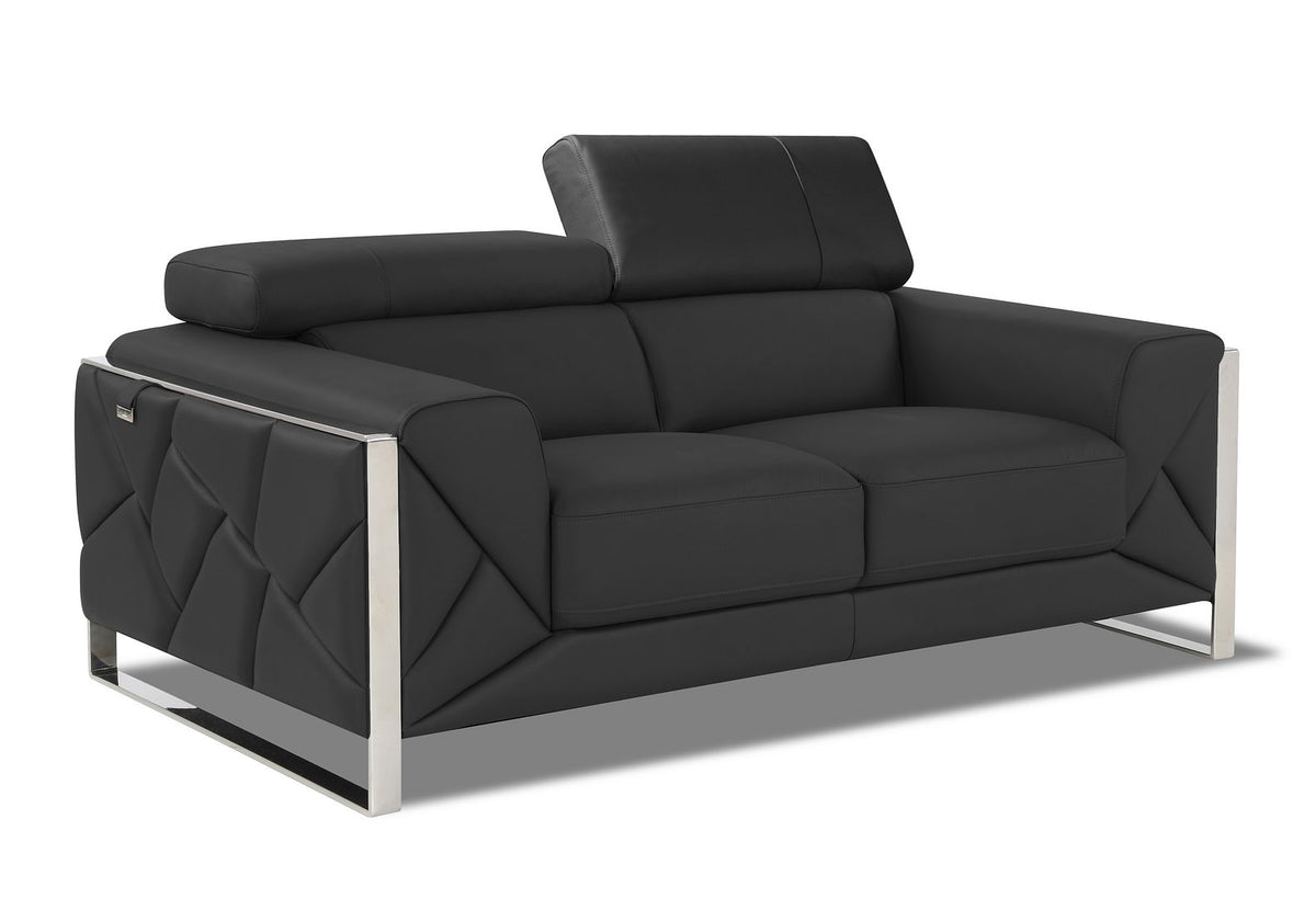 903 Divanitalia Loveseat with Adjustable Headrest in Top-grain Italian Leather - Dark Grey - SKU 903-L-DARK GRAY - view 2