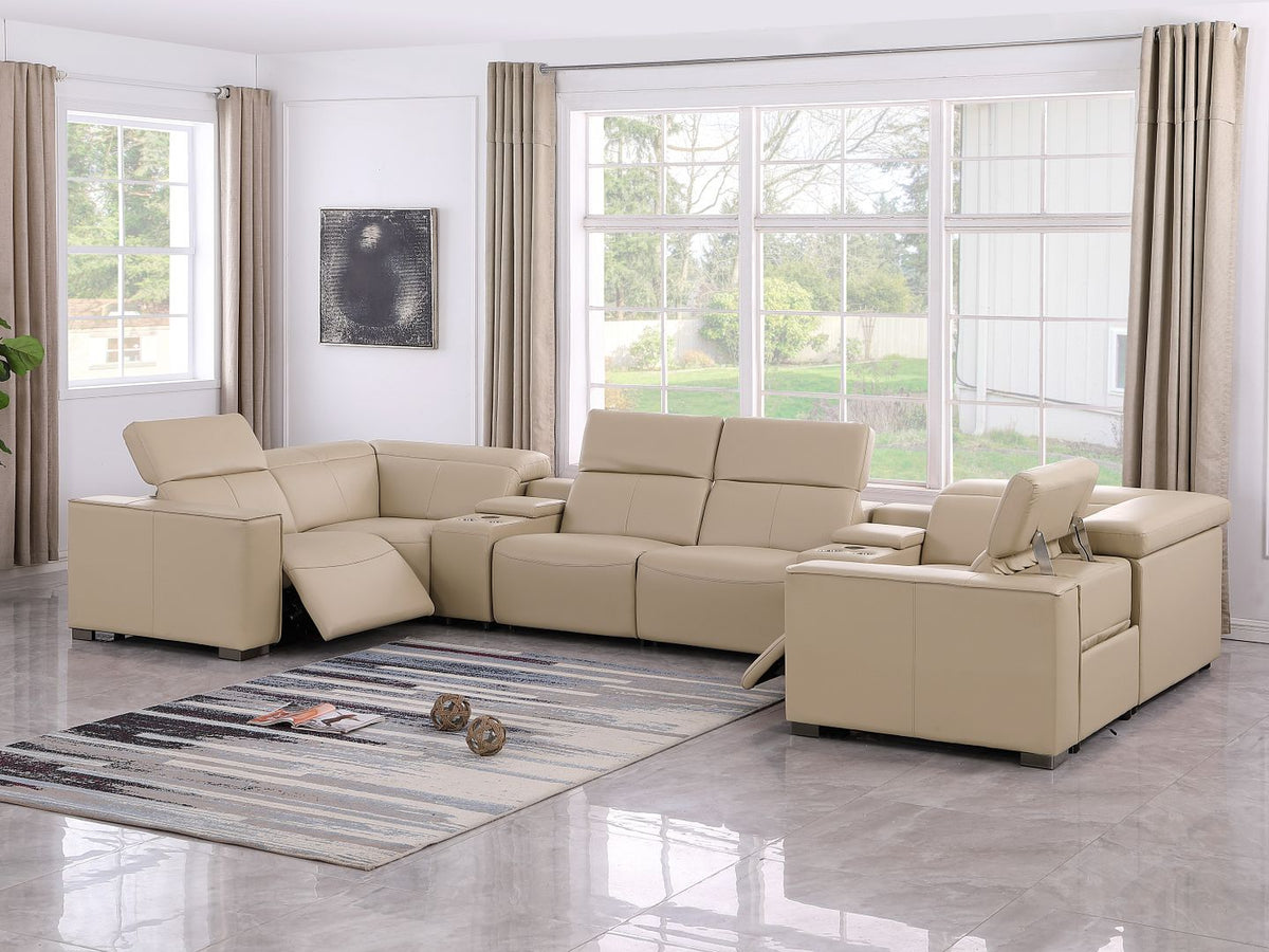1208 8 Piece Modular Leather Sectional Sofa with 2 Power Recliners & Power Headrests - Beige - SKU 1208-BEIGE-8PC-2PWR-U-SECTIONAL-GROUP - view 2